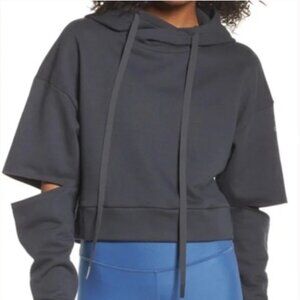 ALO YOGA Peak Elbow Cut Out Crop Hoodie Sweatshirt